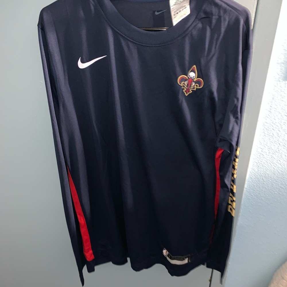 New Orleans Pelicans 
Nike Dark Blue Long Sleeve with Red and White Details